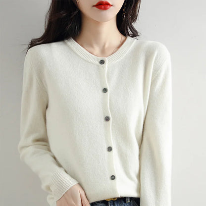 Knitted Cardigan Women's Sweater Autumn And Winter 2022 New Solid Color Coat Round Neck Short Long Sleeve Loose Korean Fashion WHITE CHINA