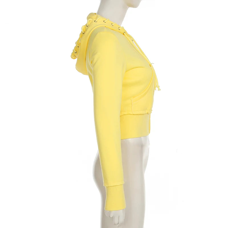 BIIKPIIK Drawstring Hooded Hoodie Suits Autumn Winter Solid Zipper Women Casual Pants Set Street Sporty Sweatshirt Two Piece Set