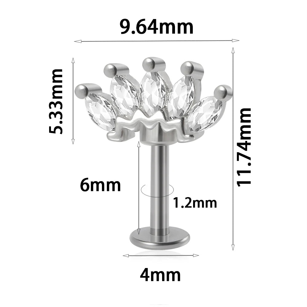 361L Surgical Steel Marquise Vertical Post Helix Piercing Crown/Butterfly Earrings Cartilage Helix Stud Body Piercing Jewelry 1PC Silver Style C