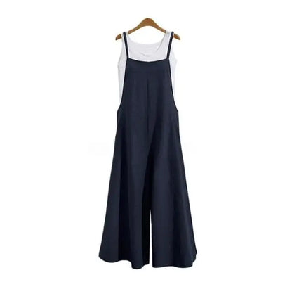 Women Straps Jumpsuit Summer Solid Color Wide Leg Pants Dungaree Bib Overalls Casual Loose Sleeveless Cotton Linen Jumpsuits 5Xl Badiee Stylez