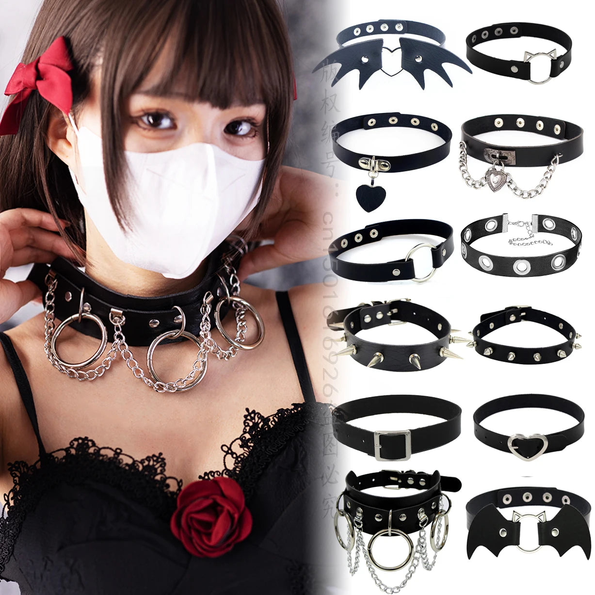 Woman Black Punk Choker Collar Necklace Sexy PU Leather Heart Lock Key Spike Chocker Gothic Cosplay Accessories Party Jewelry