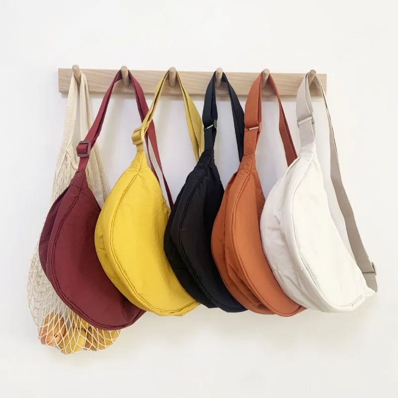Casual Nylon Hobos Shoulder Bags for Women Lightweight Portable Ladies Crossbody Bag Simple Solid Color Female Handbags Purse