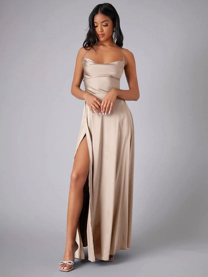 Backless Slimming Long Evening Dress Women Sexy V Neck Sleeveless Gown With Waist Tie For Formal Party Wedding Guest Maxi Dress 1