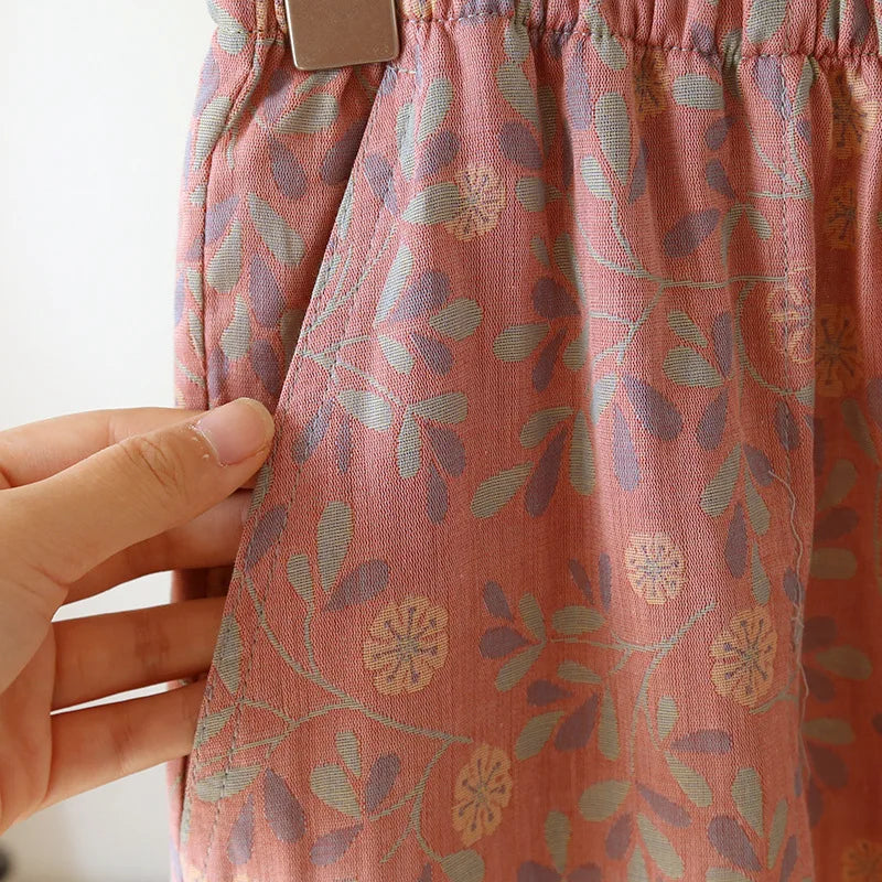 2025 Spring/Summer New Women's Pajama Set 100% Cotton Short Sleeve+Capris Two Piece Set for Large Flower Thin Home Furnishing