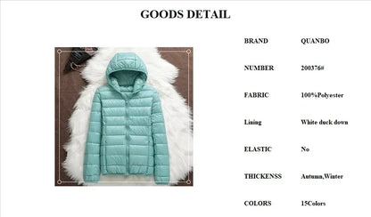 Plus Size 2023 Autumn and Winter New Women Lightweight Puffer Jacket Female Hooded Slim-fit White Duck Down Warm Short Coats