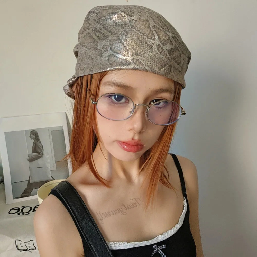 Headwear Y2K Snake Print Hair Scarf Soft Hip Hop Serpentine Hair Band Square Turban Snake Punk Bandana Streetwear