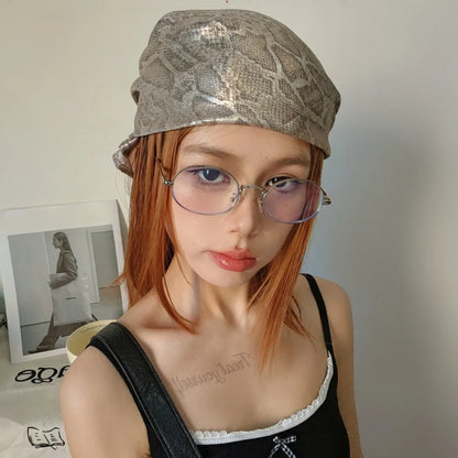 Headwear Y2K Snake Print Hair Scarf Soft Hip Hop Serpentine Hair Band Square Turban Snake Punk Bandana Streetwear
