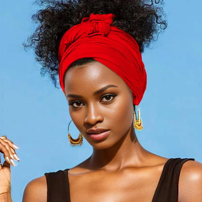 Hot selling stretch jersey turban african headband solid color super soft extra long breathable headband for women Red