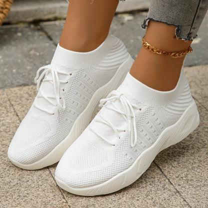 Women's Comfortable Breathable Knitted Sneakers Plus Size Low Cut Flat Casual Sports Shoes for Women 2024 Spring New Arrivals