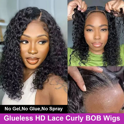 Short Bob Deep Wave Lace Frontal Wig PrePlucked 13x4 13x6 Lace Front Wig Peruvian Curly Human Hair Bob Wigs For Women and Girls Badiee Stylez