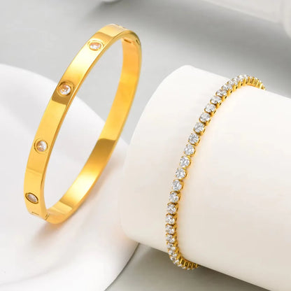 Vnox Love Tennis Chain Bracelets Round Zircon Stone Bangles Set, PVD Stainless Steel Women Jewelry Set Gift for Mom Mothers Day Badiee Stylez