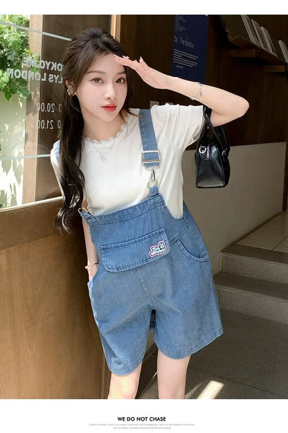 Denim Jumpsuit Rabbit Ears Cute Girl Chic Wide Legs High Waist Loose Korean Japan High Street Solid Jump Suits Women