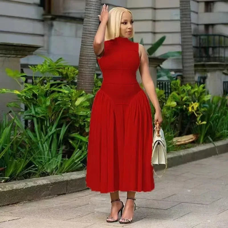 Fashion Women Ruched Side Sleeveless Pleated Maxi Dress 2025 Holiday Birthday Sexy Night Club Party Street Long Dresses