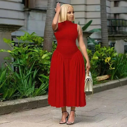 Fashion Women Ruched Side Sleeveless Pleated Maxi Dress 2025 Holiday Birthday Sexy Night Club Party Street Long Dresses