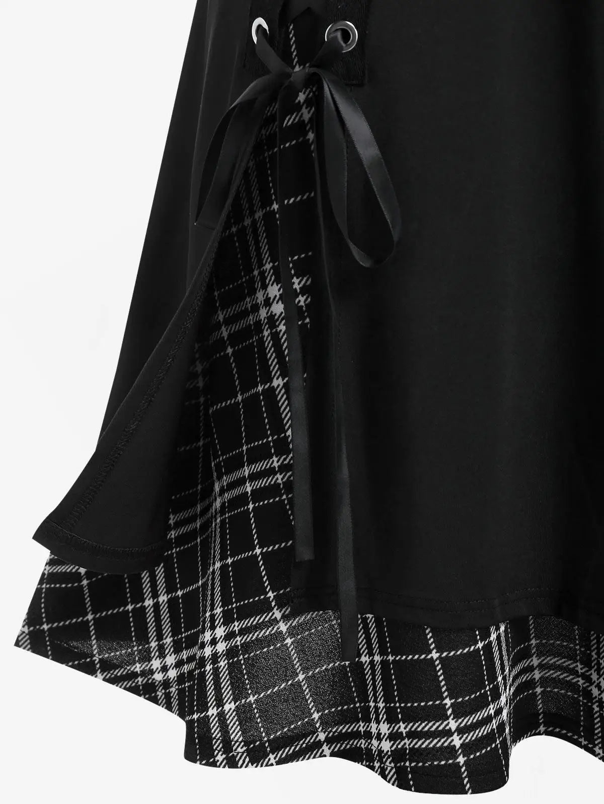 ROSEGAL Plus Size Women's Gothic Skirt Casual Plain Chain Detail High Waisted Stitching Plaid Pleated Layered Lace Up Skirts 5XL