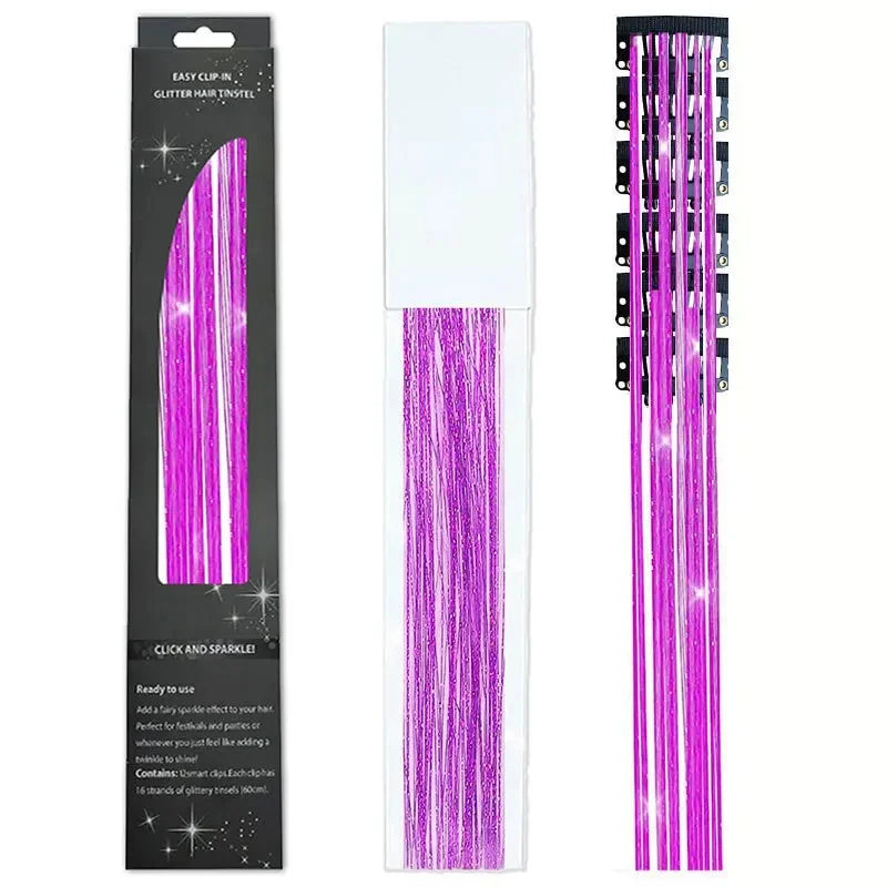6-Piece Set BB Clip Tinsel Hair Metal Laser Gold Thread PET Laser Thread Highlighting Cross-Border Hair Accessories BB clip laser purplish red tassel (6 black boxed)