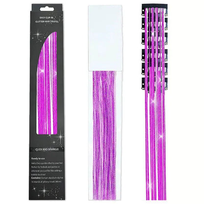 6-Piece Set BB Clip Tinsel Hair Metal Laser Gold Thread PET Laser Thread Highlighting Cross-Border Hair Accessories BB clip laser purplish red tassel (6 black boxed)