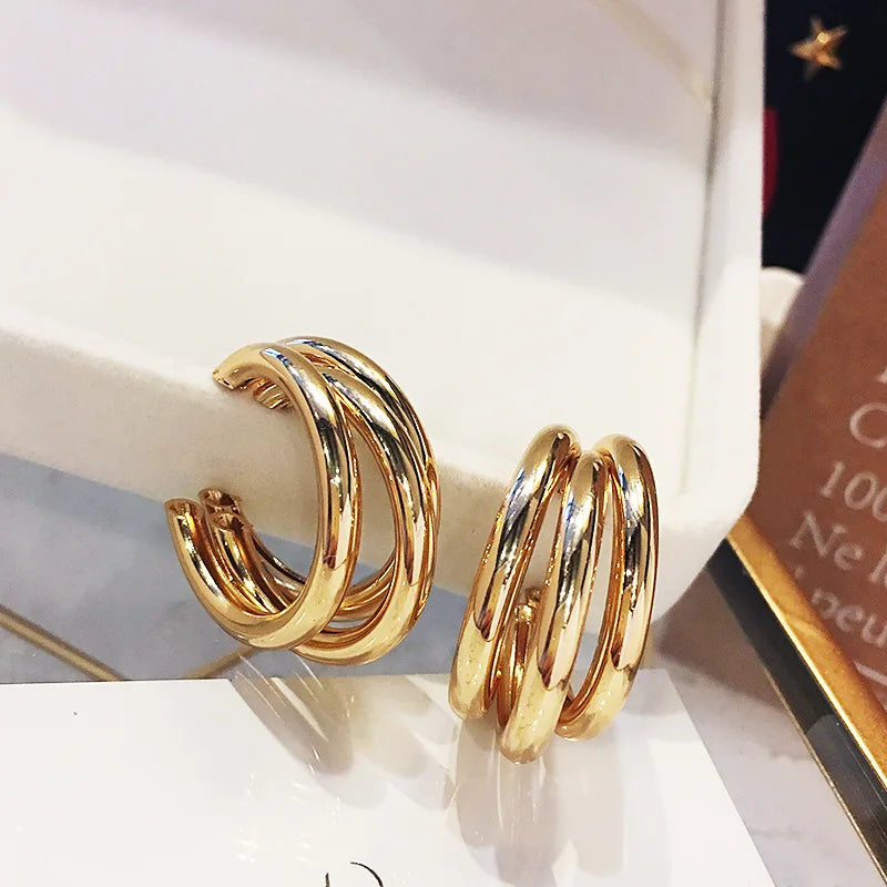 Trendy Gold Plated Geometric Gear Shape Circle Hoop Earrings for Women Girl Fashion Zircon Jewelry Buckle Type Badiee Stylez