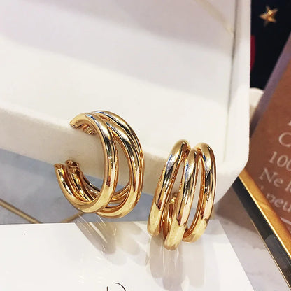 Trendy Gold Plated Geometric Gear Shape Circle Hoop Earrings for Women Girl Fashion Zircon Jewelry Buckle Type Badiee Stylez