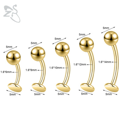 ZS 1 Piece Internal Thread Stainless Steel Belly Button Ring Floating Navel Piercings 14G Curved Umbilical Ring Jewelry 6MM-14MM Badiee Stylez