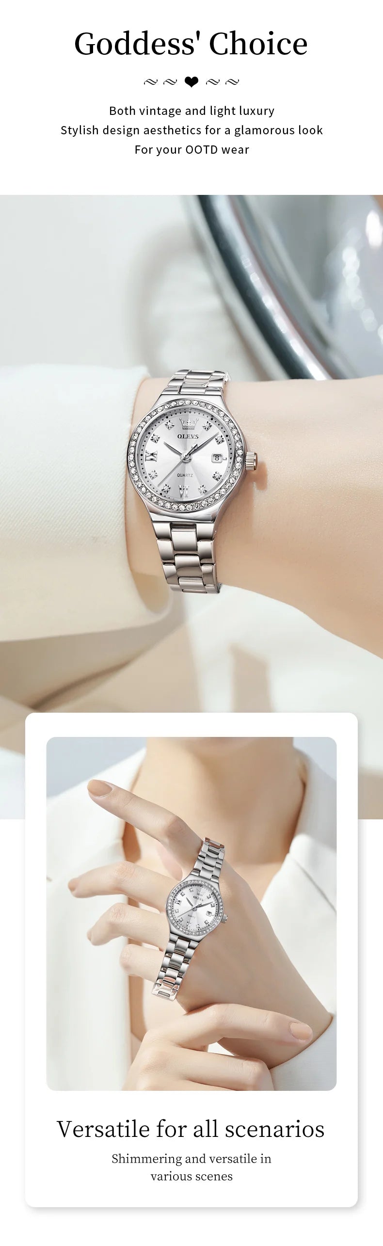 OLEVS 5628 Women Watch Luxury Elegant Quartz Watch Stainless Steel Waterproof Luminous Diamond Bezel Ladies Watch Bracelet Set