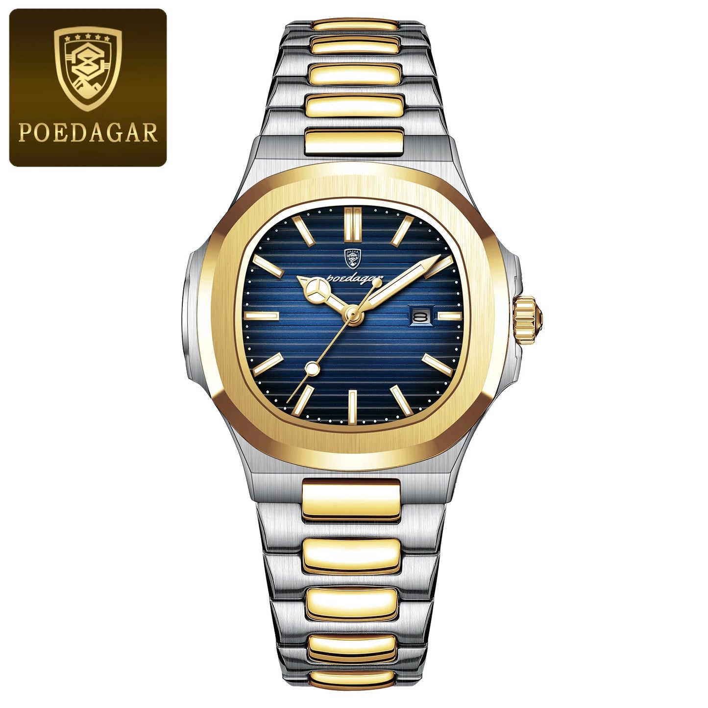 POEDAGAR Original Trendy Women's Watches Waterproof Luminous Date Ladies Wristwatch Stainless Steel Quartz Watch For Woman Reloj 789 Gold Blue