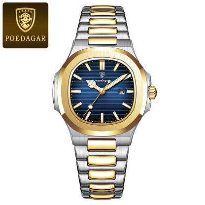 POEDAGAR Original Trendy Women's Watches Waterproof Luminous Date Ladies Wristwatch Stainless Steel Quartz Watch For Woman Reloj 789 Gold Blue