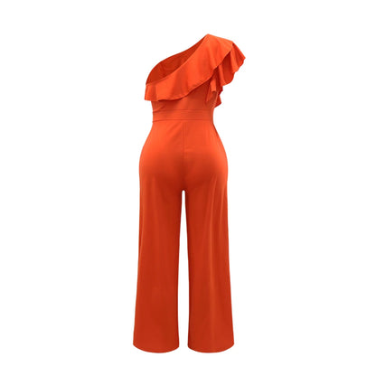 Ruffle One Shoulder Jumpsuit, Elegant Solid jumpsuit For Spring &Summer, women's Clothing Badiee Stylez