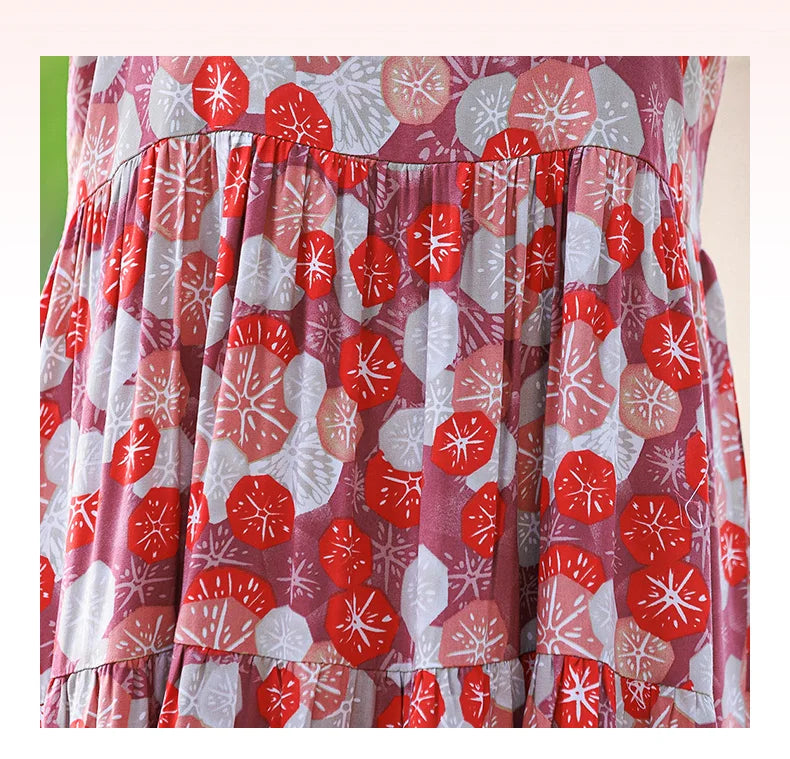 New Fashion Casual 2025 Summer Elegant Dresses For Women O-Neck Print Vintage Sleeveless Dress Loose Women Clothing