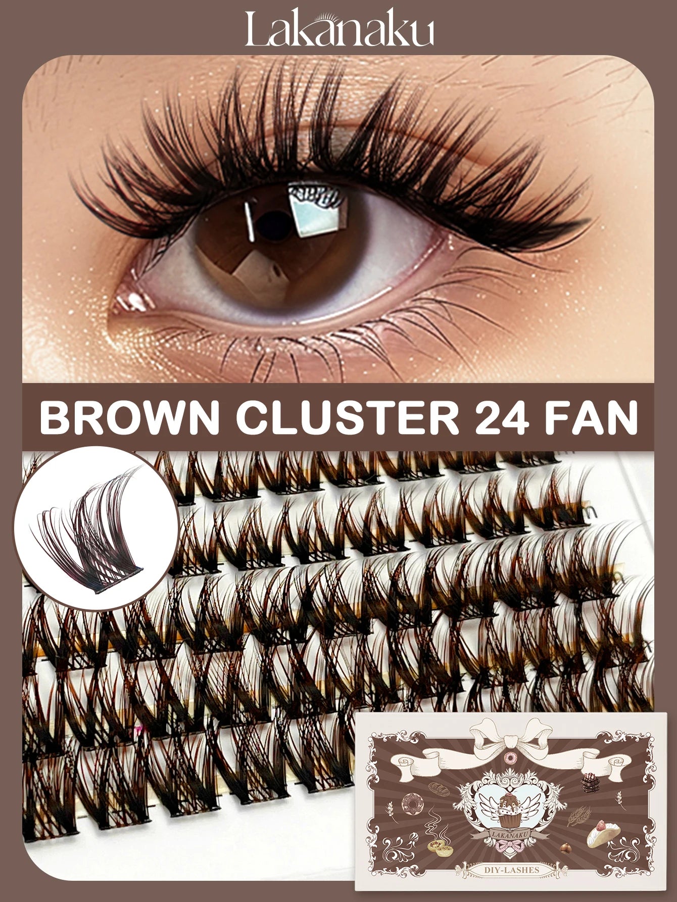 LAKANAKU Brown Cluster DIY Lashes Natural Soft Cashmere Brown Eyelashes Extension DIY False Lashes Save Time For Beginner Makeup