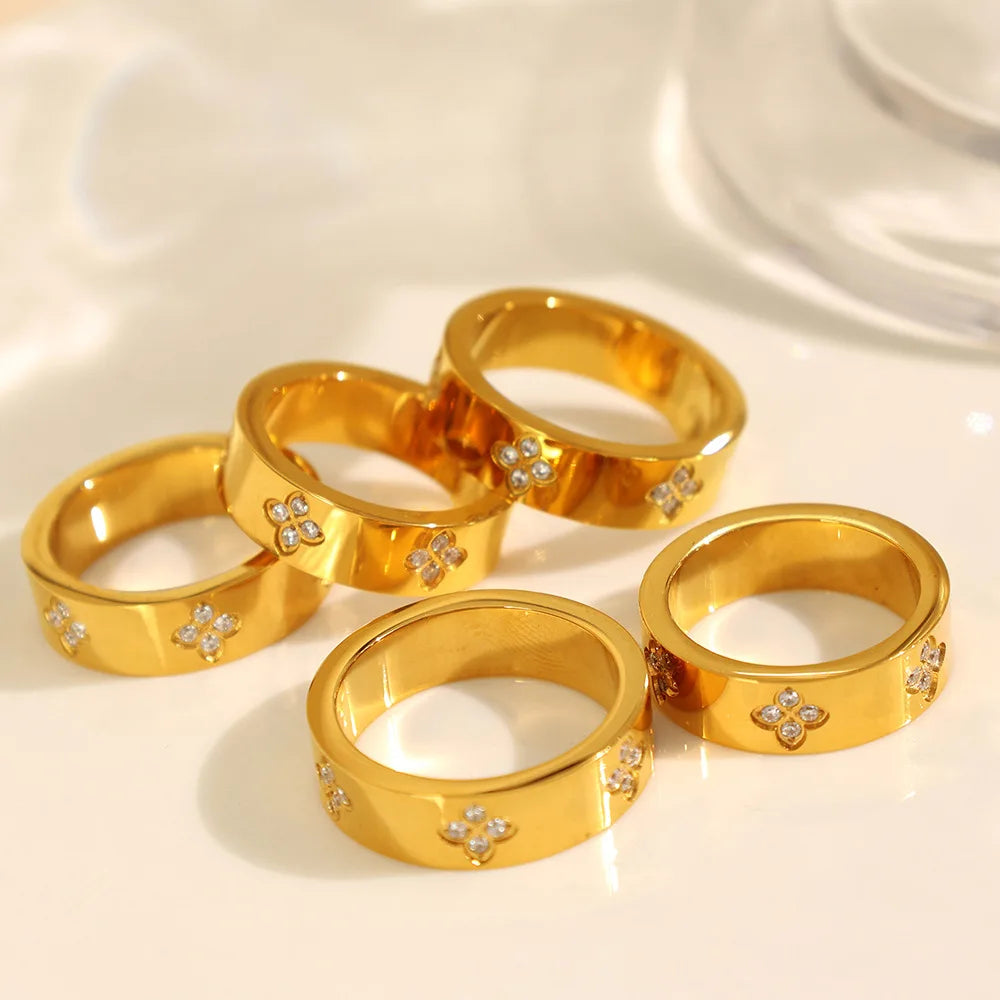 Keen-on Rings Stainless Steel Jewelry Woman Waterproof Water Drill Engagement Classic Retro Trends 2025 Products PVD Plating