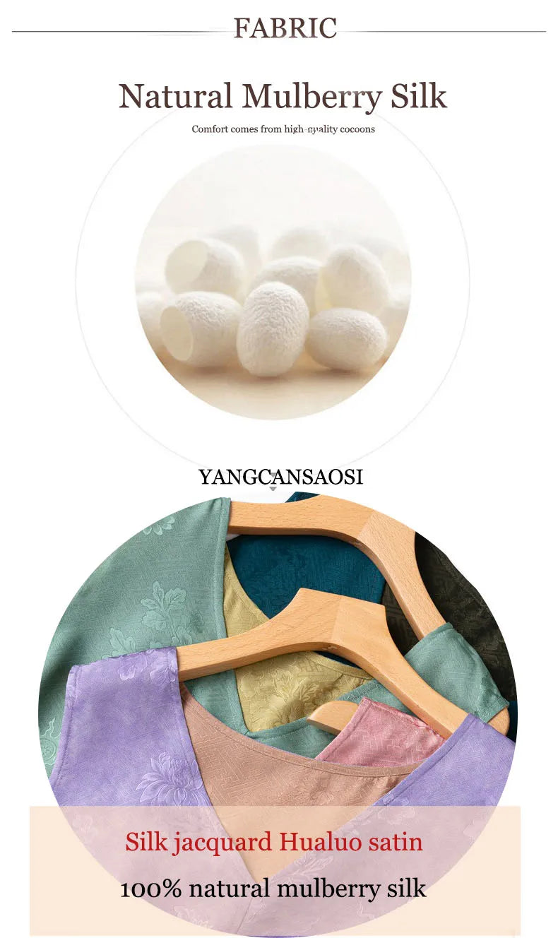 2025 Women's Summer New Luxury 100% Natural Mulberry Silk Jacquard Satin V-neck Split Double Sided Sleeveless Vest Dress Badiee Stylez