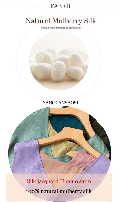 2025 Women's Summer New Luxury 100% Natural Mulberry Silk Jacquard Satin V-neck Split Double Sided Sleeveless Vest Dress Badiee Stylez