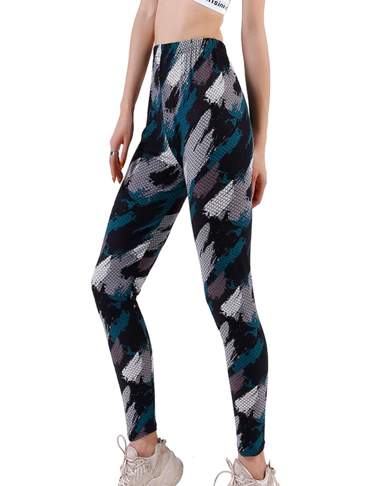 CUHAKCI Female Fitness Leggings Women Print Plaid Leggings Lady Sexy Slim Pencil Pants Push Up Elastic Waist Trousers PD290 Camo Snake