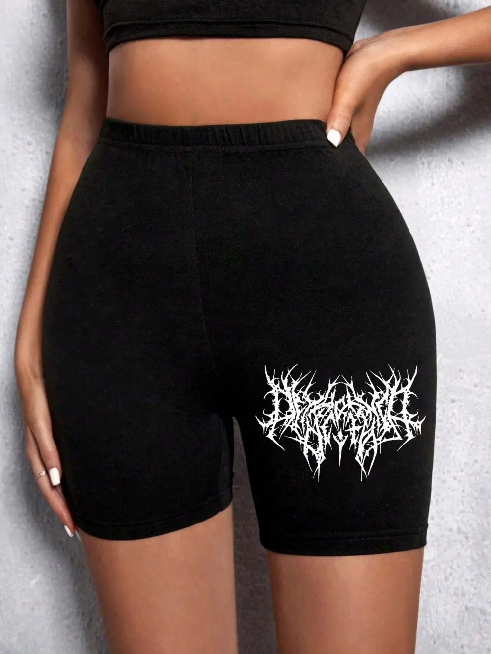 Trend Women Sports Shorts Simple White Line Letter Graphic Print Tight Shorts High Elastic Comfortable Soft Thin Female Clothes Black 1