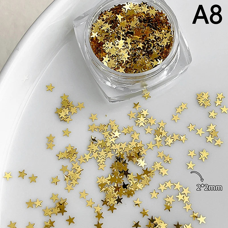 Holographic Laser Star Love Sequins Nail Glitter Gold Silver Sequin Mix Size Paillette DIY Design Nail Art Decorations Tool A8