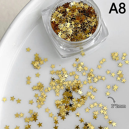 Holographic Laser Star Love Sequins Nail Glitter Gold Silver Sequin Mix Size Paillette DIY Design Nail Art Decorations Tool A8