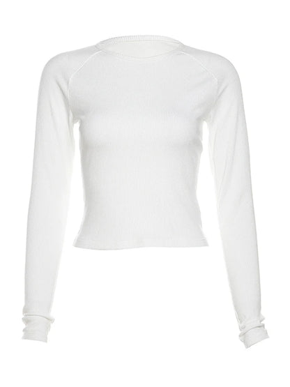 Y2K T Shirts Vintage Women O-neck Tee Long Sleeve Grunge Print Casual Crop Tops Female Graphic Korean Fashion Crop Tops EMO