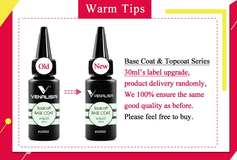 Venalisa Long Wear Tempered Top Coat Reinforce Gel Refill Package Soak Off UVLED Nail Gel Polish Big Volume 225g/30ml Base Gel