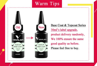 Venalisa Long Wear Tempered Top Coat Reinforce Gel Refill Package Soak Off UVLED Nail Gel Polish Big Volume 225g/30ml Base Gel