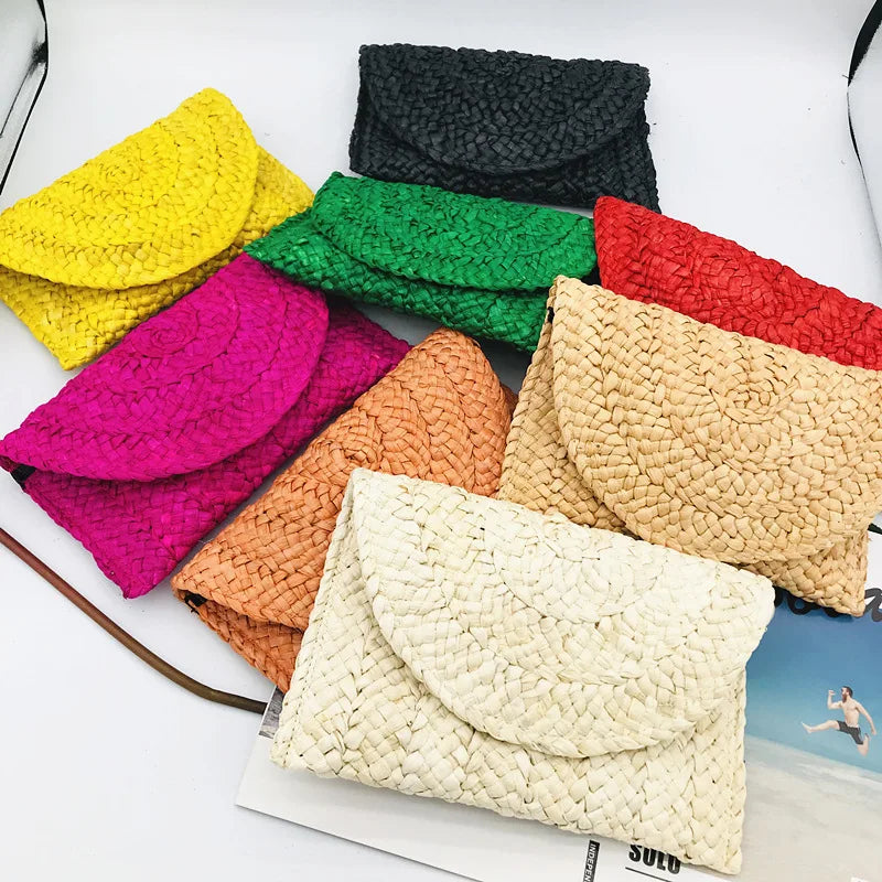 Corn Husk Weave Dinner Clutch Bag Women's Fashion Simple Solid Straw Large Purse Woman Summer Casual Vacation Ladies Wallet 2025
