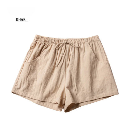 Casual Linen Shorts Women Gym Workout Shorts Cotton Short Pants High Waisted Black Ladies Short Femme Women Shorts Sport Femme KHAKI