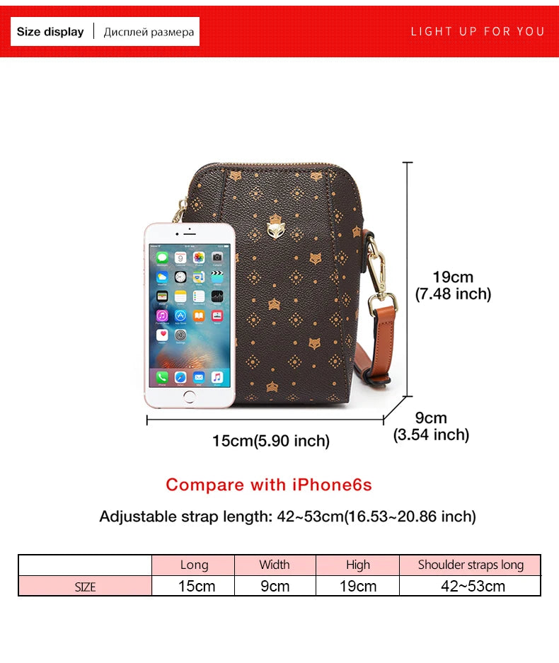 FOXER Woman Small Monogram Cellphone Bag Vintage Shoulder Bag Girl Mini Crossbody Bag PVC Lady Messenger Bag Gift for Wife,Lover