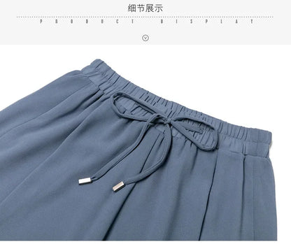 Women Pants Culottes Elastic Wide Leg Irregular Hem Double Layers Korean Trousers Summer Casual Loose Pleated Pants