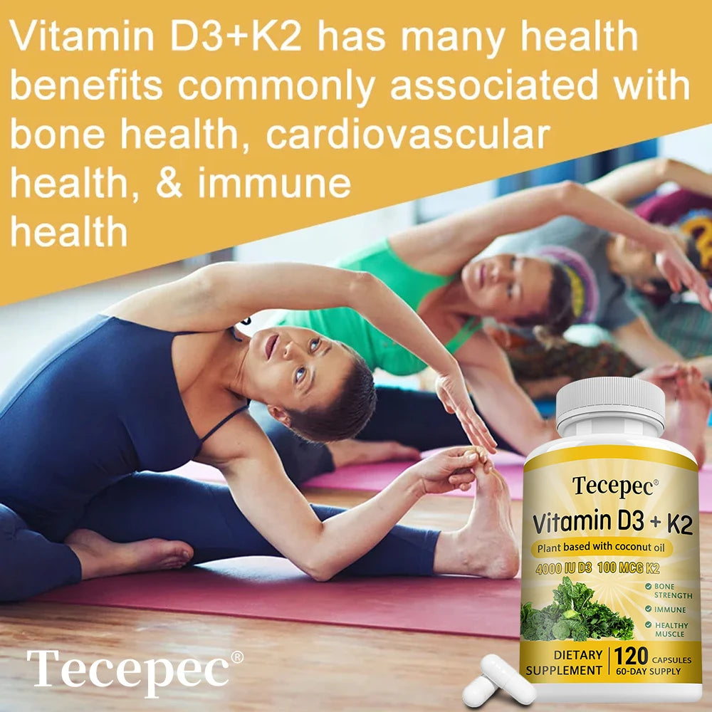 Vitamin K2 (MK7) with D3 Supplement Non-GMO Dietary Supplement for Bone, Teeth, Muscle and Immune Health Support - 120 Capsules