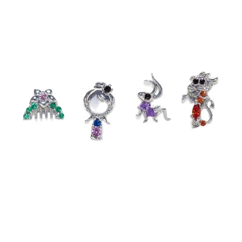 MIGGA 4pcs Cubic Zircon Cartoon Stud Earrings Set for Women Girls Gold/Silver Plated Crystal Jewelry T91