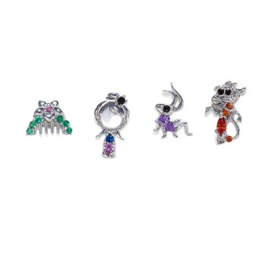 MIGGA 4pcs Cubic Zircon Cartoon Stud Earrings Set for Women Girls Gold/Silver Plated Crystal Jewelry T91