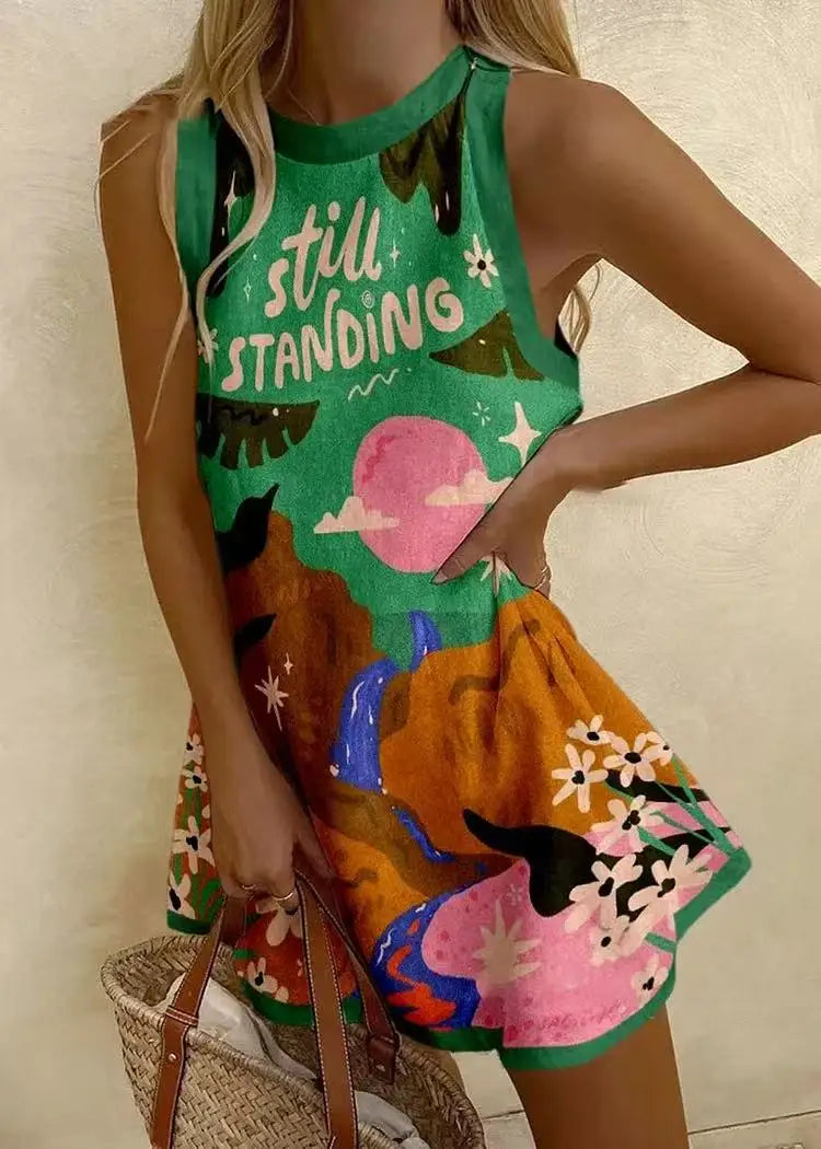 Women Sleeveless Dress Cute Sardines Fish Graphic Print Summer New Short Dress Beach Vacation Party Girl Skirts Dress 1