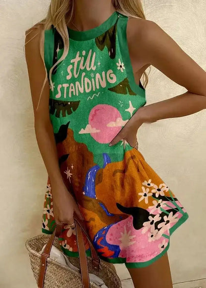 Women Sleeveless Dress Cute Sardines Fish Graphic Print Summer New Short Dress Beach Vacation Party Girl Skirts Dress 1