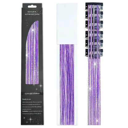 6-Piece Set BB Clip Tinsel Hair Metal Laser Gold Thread PET Laser Thread Highlighting Cross-Border Hair Accessories BB clip laser purple tassel (6 black boxed)